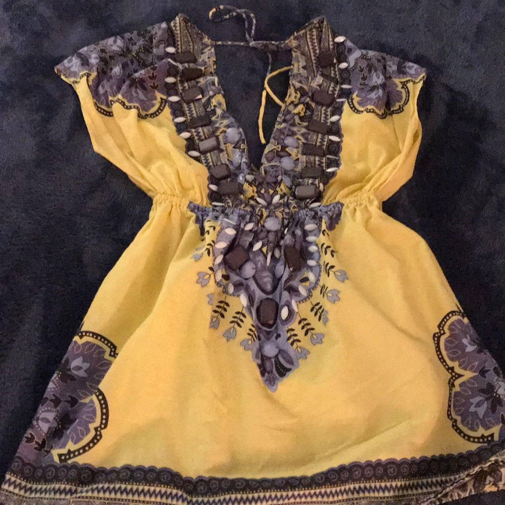 Beaded yellow and blue top
